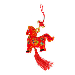 chinese horse knot on white background, 2026 is year of the horse,Chinese word on golden coin...