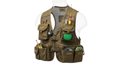 Khaki fishing vest with multiple pockets and fishing gear olive green outdoor clothing