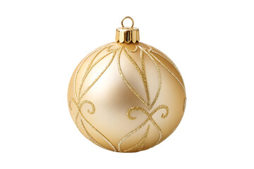 Elegant Matte Gold Christmas Bauble with Glitter Filigree Design isolated on white background.   Gold Bauble illustration on white 