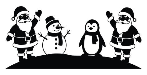  Christmas Holiday Characters Including Santa Snowman and Penguin in Simple Vector Illustration