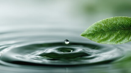 Water droplet falling near green leaf