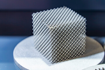 3d printed metal whole cube showing internal cell structure