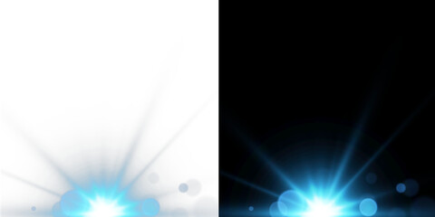 Futuristic blue glowing light with transparent highlights, radiant rays and bokeh sparks. Luminous star effect for modern abstract design and luxury overlays. PNG.