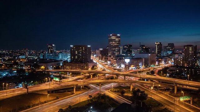 Urban sprawl unfolding like a map with time lapsehyperlapse of traffic on effect city skyline style featuring cityscape, traffic