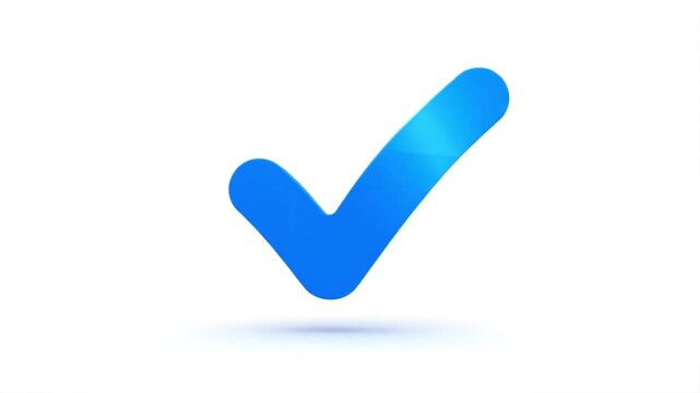 A bright blue checkmark icon with a subtle shadow, set against a clean white background in a flat lay composition.