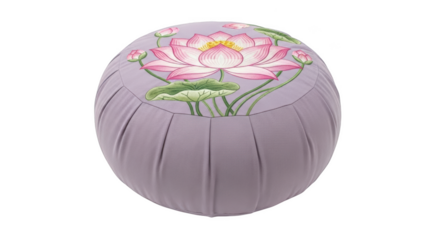 Round lavender meditation cushion with pink lotus flower embroidery round cushion