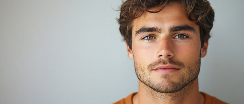 The portrait of a smiling man with a thick beard and warm gaze creates a friendly atmosphere &mdash; an excellent background for social media and blogs about men's fashion.