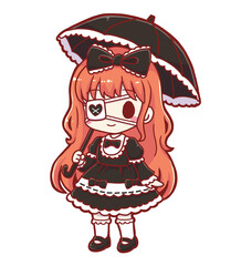 Gothic Lolita Eyepatch Girl with Parasol &ndash; Chibi Hand-Drawn Cute Illustration