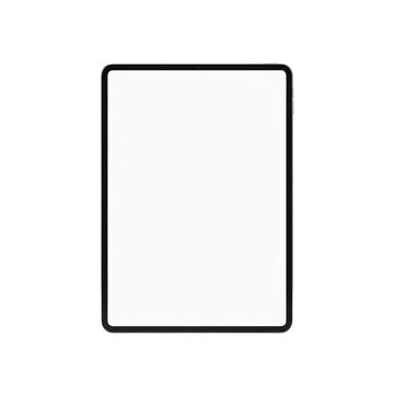 Blank tablet with a thin black border and shadow isolated on transparent background