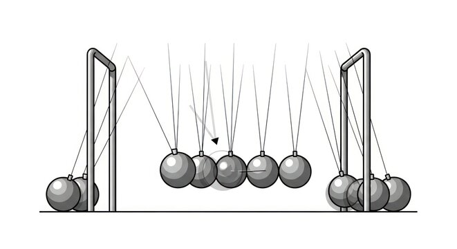 Newtons cradle with motion blur; physics concept on white background
