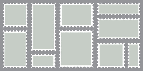 Blank set of postage stamps. Postage stamp frames. Postage shape borders. Vector illustration.
