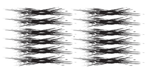 Abstract black ink brush strokes and splatters on white background.