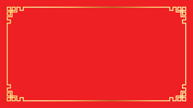 Traditional Chinese New Year golden frame decorative vector. ฺcircle square rectangle border element on red background. For websites, covers, posters, wallpapers, presentations, infographic.