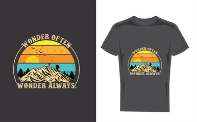 Retro Sunset T-Shirt Design - "Wander Always Wander Often"
