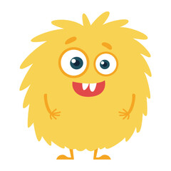 Cute Fluffy Yellow Monster. Adorable Cartoon Character for Kids, Fun Friendly Creature Illustration.