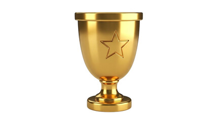 Golden trophy with star emblem, 3D render isolated on white. Symbolizes ultimate success, victory, and achievement, ideal for celebrating champions and recognizing excellence