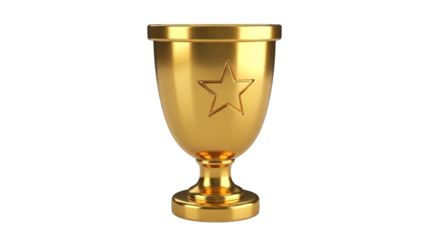 Golden trophy with star emblem, 3D render isolated on white. Symbolizes ultimate success, victory, and achievement, ideal for celebrating champions and recognizing excellence
