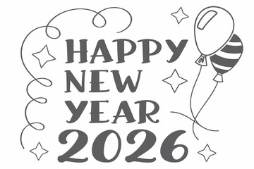 Minimalist 3D Black Typography 'Happy New Year 2026' on White Wall