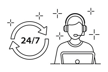 24/7 Customer Support Service Agent Headset Icon Vector 
