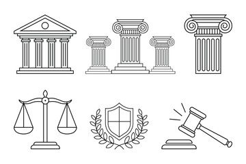 Law and Justice Court Building Pillar Scale Vector Set 