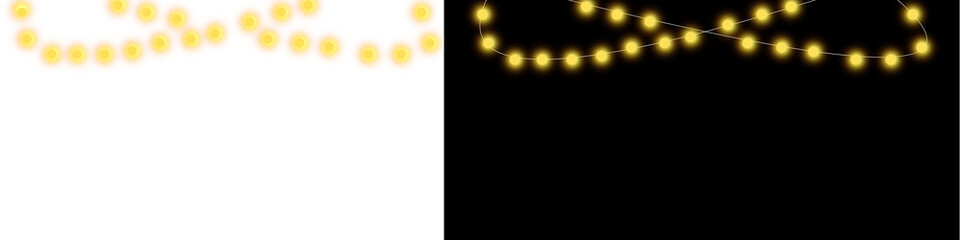 Obraz premium Decorative string lights with glowing yellow bulbs on a transparent background, perfect for festive overlays, celebrations, and event design elements