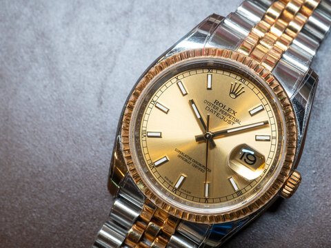 Rolex Datejust gold fluted bezel with two tone jubilee strap