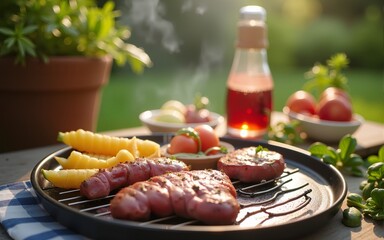 Summer barbecue delight in backyard setting. High quality