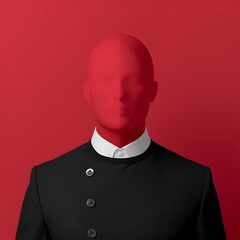 Red-dressed fashion mannequin figure in a black business suit jacket