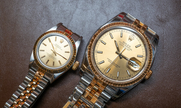 Rolex Datejust and Oyster perpetual lady gold fluted bezel with two tone jubilee strap