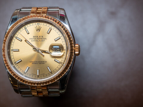 Rolex Datejust gold fluted bezel with two tone jubilee strap