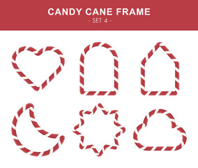 Christmas candy cane frame set. Red and white striped borders. Heart, window, home, moon, sun and cloud borders in red and white lollipop style.