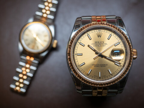 Rolex Datejust and Oyster perpetual lady gold fluted bezel with two tone jubilee strap