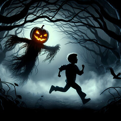 boy chased by halloween ghost