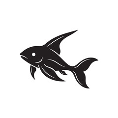 Obraz premium Black Fish Swimming Left on White Background Silhouette