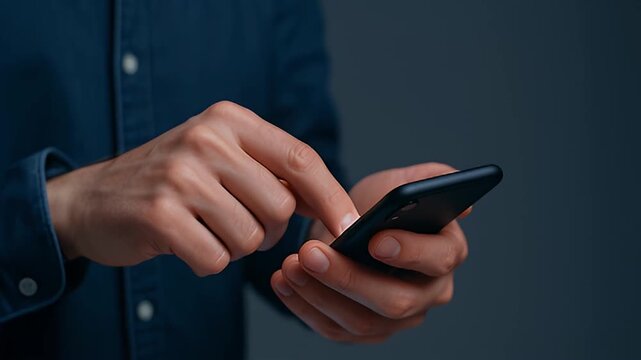Man hand smartphone mobile touchscreen close up adult finger tapping interaction three new messages notification finger digital communication inbox notification bubble alerts over person holding