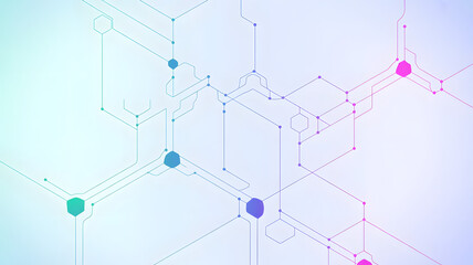 Futuristic Technology Network Background with Gradient Hexagons and Digital Circuit Lines