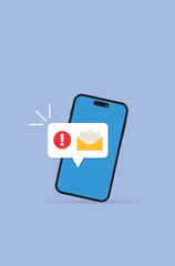 Phone notifications. Smartphone with new mail vector illustration on isolated background. Reminder message, sign business concept
