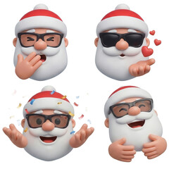 Set of 3D cartoon Santa Claus avatars with different emotions