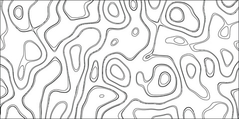 Black and white abstract organic wavy lines and shapes forming a continuous, flowing, and intricate pattern on a white background, resembling topographical maps or cellular structures