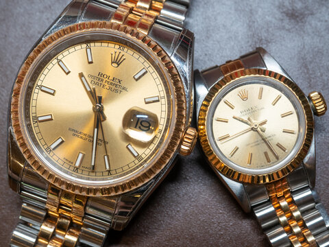 Rolex Datejust and Oyster perpetual lady gold fluted bezel with two tone jubilee strap