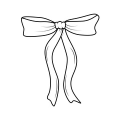 Tied bow with ribbon vector illustration. Cartoon bow doodle style, outline sketch. Isolated on white.