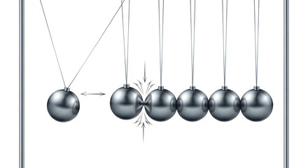 Newton's cradle demonstrating momentum and energy transfer concept