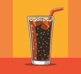 glass of Cola with ice illustration