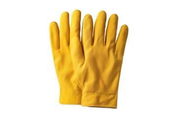 Yellow rubber gloves isolated on transparent background, png