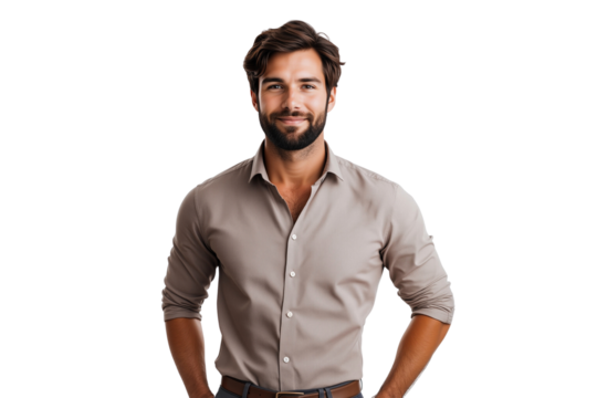 Portrait of a handsome man smiling and posing isolated on transparent background - Powered by Adobe