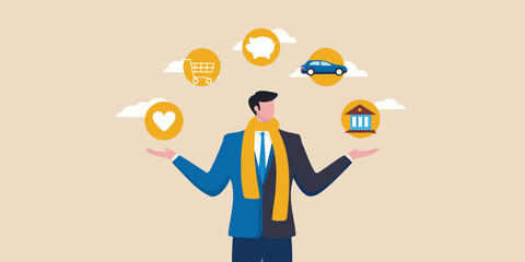 Balancing life s priorities a man juggles finances home love and aspirations