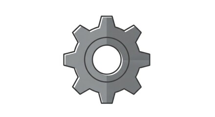 Isolated gray cogwheel icon with shadow on white background