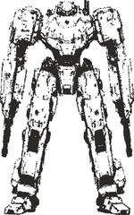 Fototapeta premium Futuristic Combat Robot Mech Illustration Line Art Sci-Fi Technology Advanced Mechanical Exoskeleton Design Digital Art Concept Power Strong Machine