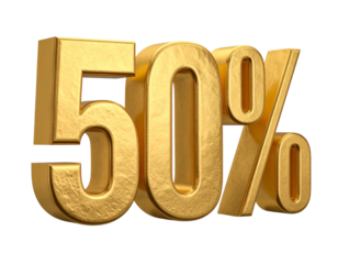 Fifty Percent 50% Textured Gold Number with Subtle Shine on Black Background 50 percent percentage
