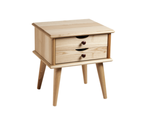 Light Wood Nightstand with Two Drawers and Tapered Legs Isolated on Black bedside table furniture